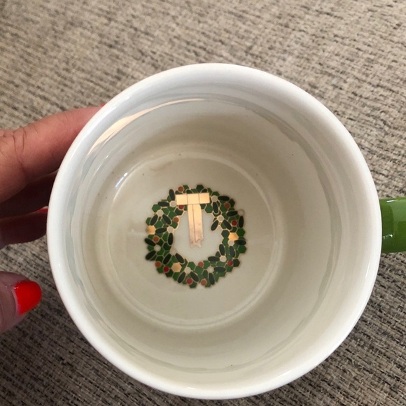 Anthropologie Festive Bistro Tile Monogram coffee mug V initial New - Picture 3 of 5